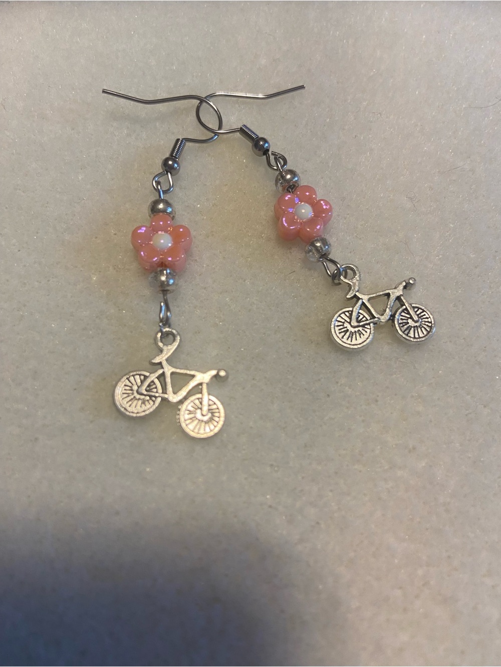 Dainty Pink Flower Bicycle Drop Earrings - Women Jewelry